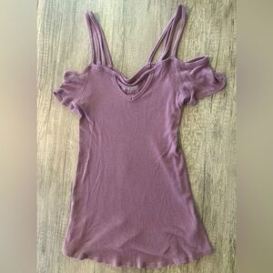 American Eagle Soft & Sexy Ribbed Purple Off the Shoulder Shirt Size Small